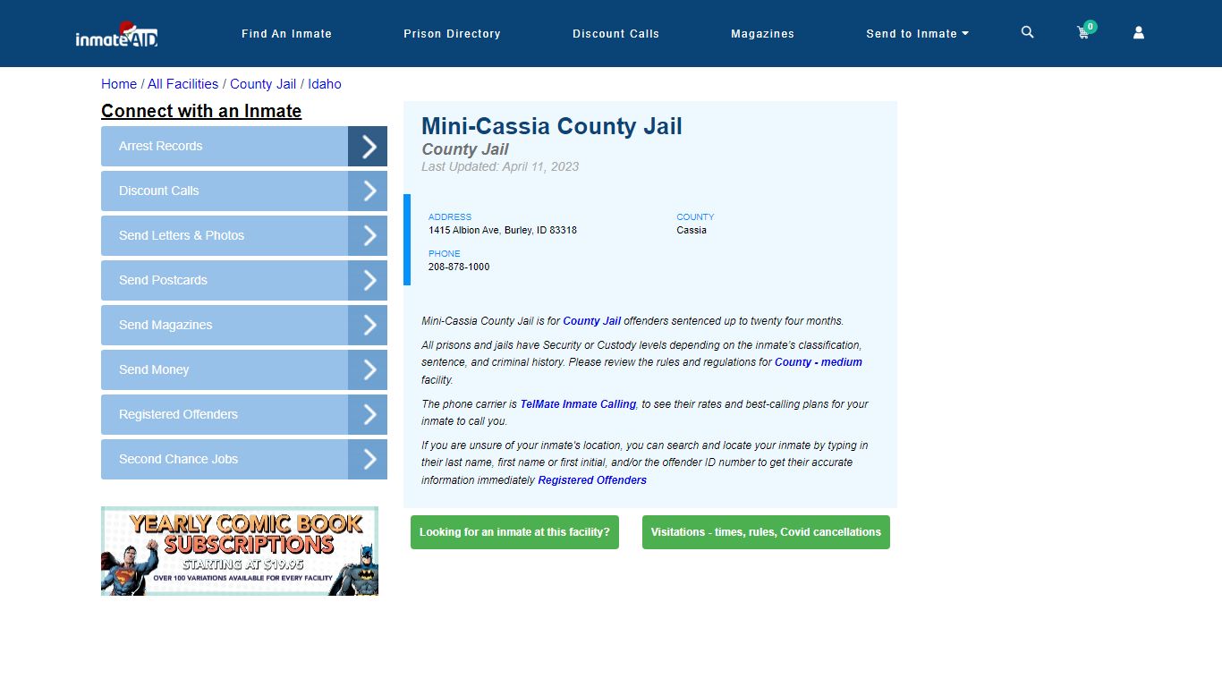 Mini-Cassia County Jail - Inmate Locator - Burley, ID